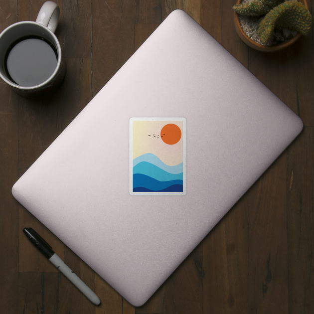 Minimalist Modern Ocean Wave and Sunset Graphic Art by CityNoir